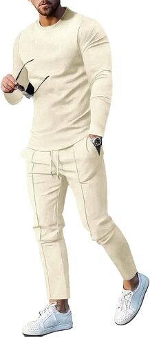 crazynekos Men's Long Sleeve Shirt Tracksuit Casual Sports 2 Piece Outfit Athletic Jogging Suits Sweatsuit in Kuwait