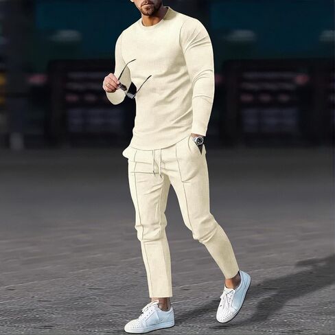 crazynekos Men's Long Sleeve Shirt Tracksuit Casual Sports 2 Piece Outfit Athletic Jogging Suits Sweatsuit in Kuwait