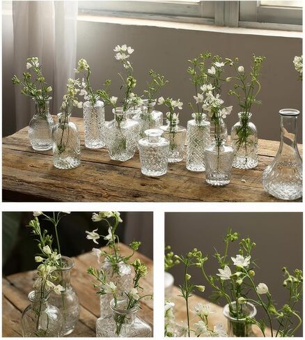 Glass Bud Vases Set of of 12/15/33, Small Bud Vase in Bulk, MIni Flower Vase for Centerpiece, Vintage Decorative Clear Vase Set for Flowers, Wedding Reception, Christmas, Home Décor (Multicolor-12pcs) in Kuwait