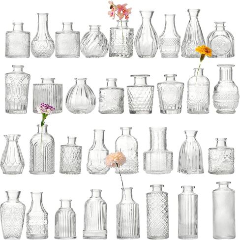Glass Bud Vases Set of of 12/15/33, Small Bud Vase in Bulk, MIni Flower Vase for Centerpiece, Vintage Decorative Clear Vase Set for Flowers, Wedding Reception, Christmas, Home Décor (Multicolor-12pcs) in Saudi Arabia