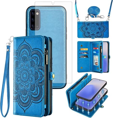 Asuwish Phone Case for Samsung Galaxy Note 20 5G Zipper Wallet Detachable Cell Cover with Tempered Glass Screen Protector Strap Flower Card Holder Note20 Notes 20s Twenty Not S20 Women Girls Rose Gold in Saudi Arabia