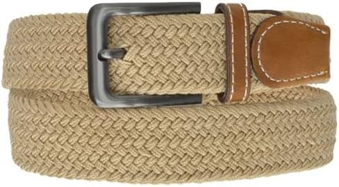 MARSHAL Tan Braided Elastic Stretch Belt With Metal Buckle and Leather tipped end in Saudi Arabia