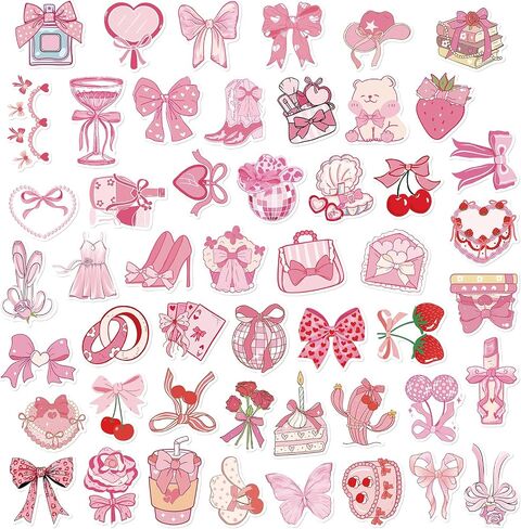 Pink coquettte أقواس الملصقات شارات - 100 PCs لطيف y2k القوس الكرز cowgirl التمهيد الفراولة مقاومة للماء هدايا ملصق ملصق لفتيات في سن المراهقة diy زجاجة الماء الحالات المجلة ديكور ديكور in Kuwait