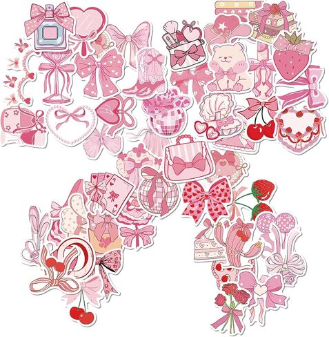 Pink coquettte أقواس الملصقات شارات - 100 PCs لطيف y2k القوس الكرز cowgirl التمهيد الفراولة مقاومة للماء هدايا ملصق ملصق لفتيات في سن المراهقة diy زجاجة الماء الحالات المجلة ديكور ديكور in Kuwait
