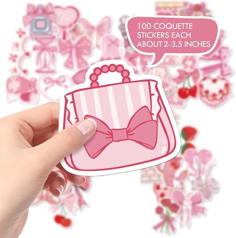 Pink coquettte أقواس الملصقات شارات - 100 PCs لطيف y2k القوس الكرز cowgirl التمهيد الفراولة مقاومة للماء هدايا ملصق ملصق لفتيات في سن المراهقة diy زجاجة الماء الحالات المجلة ديكور ديكور in Kuwait