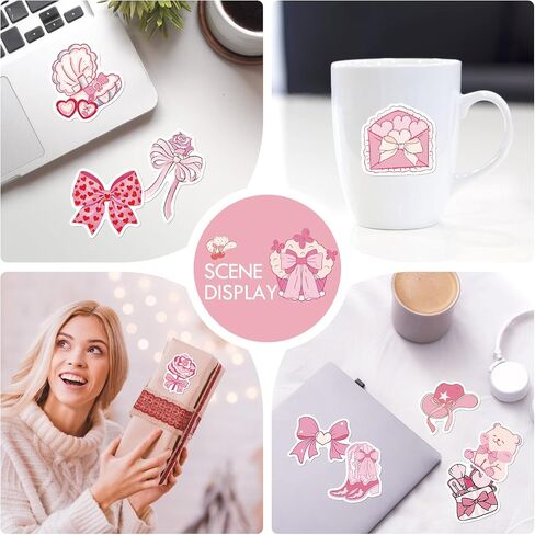 Pink coquettte أقواس الملصقات شارات - 100 PCs لطيف y2k القوس الكرز cowgirl التمهيد الفراولة مقاومة للماء هدايا ملصق ملصق لفتيات في سن المراهقة diy زجاجة الماء الحالات المجلة ديكور ديكور in Kuwait