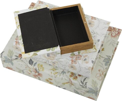 DECO 79 Canvas Tiginative Box Faux Storage Book Book book book مع أنماط زهرية وردية وزرقاء ، مجموعة من 3 صناديق تذكار ديكور 12 "، 9" ، 6 "H ، أبيض in Saudi Arabia