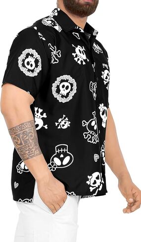 قمصان هاواي للرجال من LA LEELA، أزياء الهالوين، بأكمام قصيرة، وأزرار للأسفل، قمصان استوائية غير رسمية للرجال من LA LEELA in Kuwait