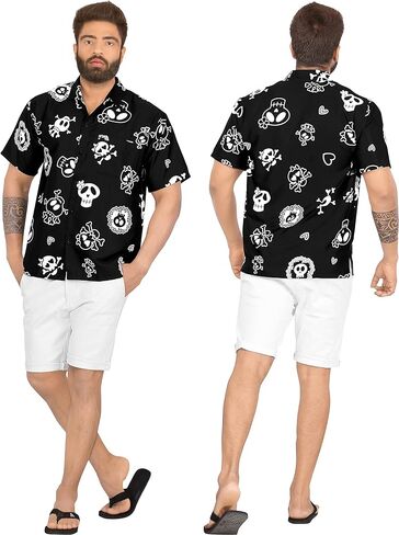 قمصان هاواي للرجال من LA LEELA، أزياء الهالوين، بأكمام قصيرة، وأزرار للأسفل، قمصان استوائية غير رسمية للرجال من LA LEELA in Kuwait