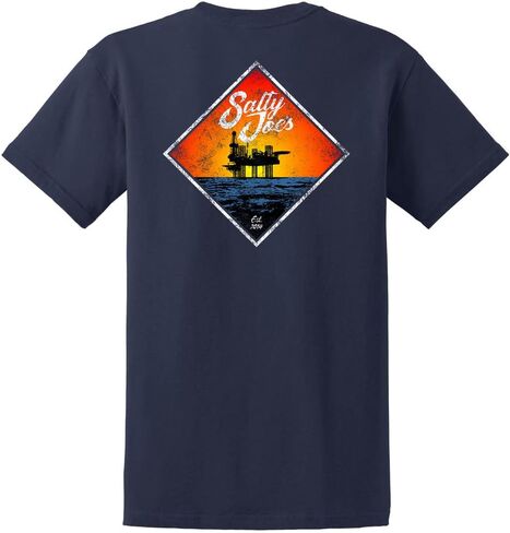 مالح Joes Men's Oil Rig Logo Tees ثقيلة الوزن القطن in Kuwait