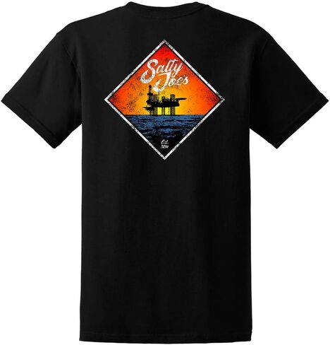 مالح Joes Men's Oil Rig Logo Tees ثقيلة الوزن القطن in Kuwait