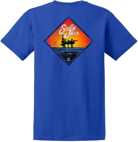 مالح Joes Men's Oil Rig Logo Tees ثقيلة الوزن القطن in Kuwait