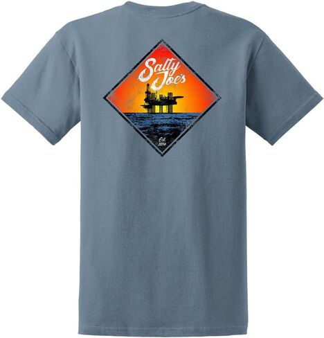 مالح Joes Men's Oil Rig Logo Tees ثقيلة الوزن القطن in Kuwait