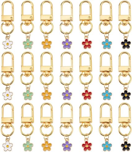 AHANDMAKER 21Pcs Golden Keychain with Enameled 7 Color Sparkly Cherry Blossom Pendants, Purse Charms for Backpack Wallet Handbag Cute Floral Aesthetic Decoration Bag Pendant Chains in Saudi Arabia