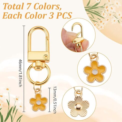 AHANDMAKER 21Pcs Golden Keychain with Enameled 7 Color Sparkly Cherry Blossom Pendants, Purse Charms for Backpack Wallet Handbag Cute Floral Aesthetic Decoration Bag Pendant Chains in Saudi Arabia
