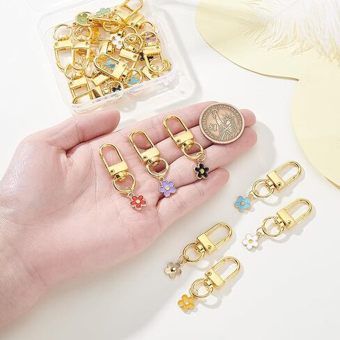AHANDMAKER 21Pcs Golden Keychain with Enameled 7 Color Sparkly Cherry Blossom Pendants, Purse Charms for Backpack Wallet Handbag Cute Floral Aesthetic Decoration Bag Pendant Chains in Saudi Arabia