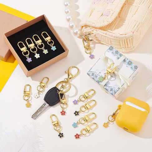 AHANDMAKER 21Pcs Golden Keychain with Enameled 7 Color Sparkly Cherry Blossom Pendants, Purse Charms for Backpack Wallet Handbag Cute Floral Aesthetic Decoration Bag Pendant Chains in Saudi Arabia