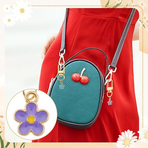 AHANDMAKER 21Pcs Golden Keychain with Enameled 7 Color Sparkly Cherry Blossom Pendants, Purse Charms for Backpack Wallet Handbag Cute Floral Aesthetic Decoration Bag Pendant Chains in Saudi Arabia