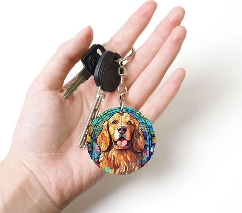 Weimaraner Stained Dog Breed Glass Art Round Metal Keychain Key Holder Pendant in Saudi Arabia