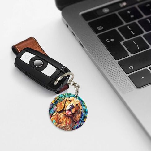 Weimaraner Stained Dog Breed Glass Art Round Metal Keychain Key Holder Pendant in Saudi Arabia