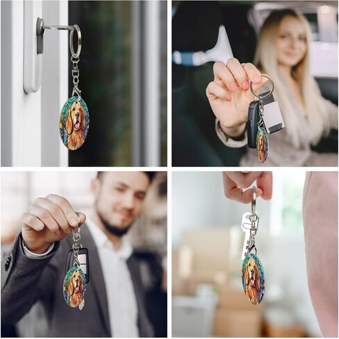 Weimaraner Stained Dog Breed Glass Art Round Metal Keychain Key Holder Pendant in Saudi Arabia