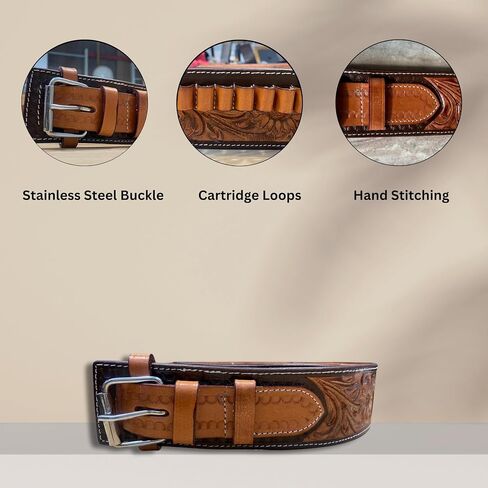 Hulara Full Grain Buff Leather Ammo Belt 22 Cartridge Belt Western Ammo Case Bullet Ammo Loops for Men in Kuwait