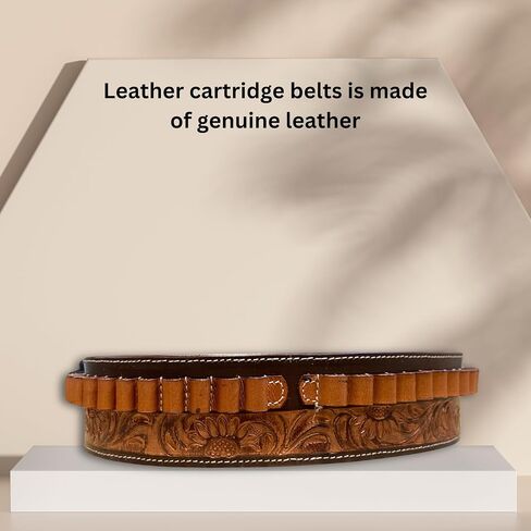 Hulara Full Grain Buff Leather Ammo Belt 22 Cartridge Belt Western Ammo Case Bullet Ammo Loops for Men in Kuwait