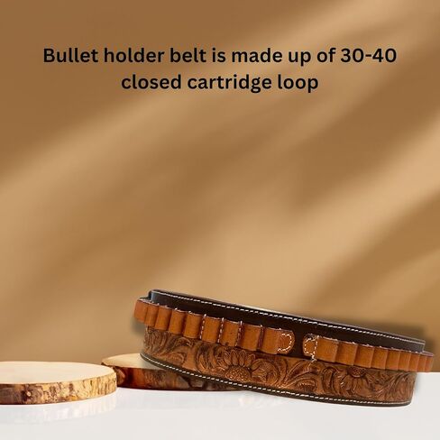 Hulara Full Grain Buff Leather Ammo Belt 22 Cartridge Belt Western Ammo Case Bullet Ammo Loops for Men in Kuwait