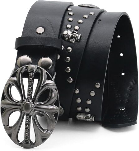 Black Y2k Vintage Belt for Men Women - Punk Cool Chrome Hearts Emo Skull Studded Belts for Jeans in Saudi Arabia