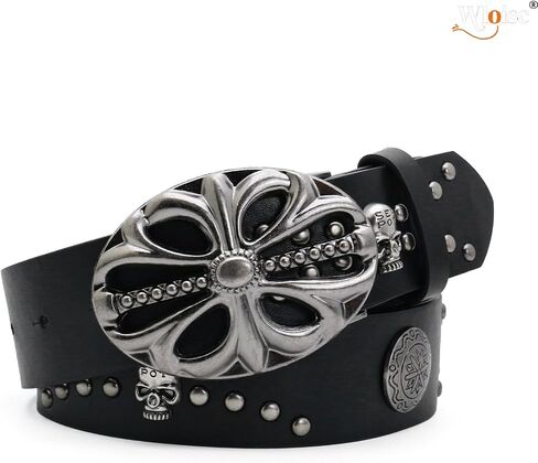 Black Y2k Vintage Belt for Men Women - Punk Cool Chrome Hearts Emo Skull Studded Belts for Jeans in Saudi Arabia