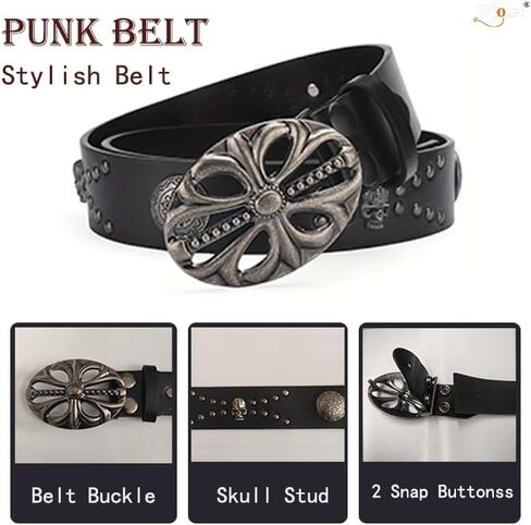 Black Y2k Vintage Belt for Men Women - Punk Cool Chrome Hearts Emo Skull Studded Belts for Jeans in Saudi Arabia