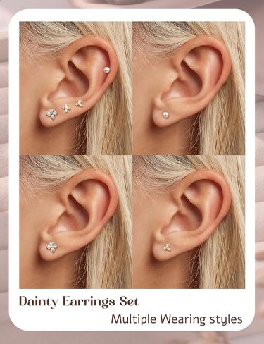 14K Gold Plated 925 Sterling Silver Stud Earrings for Women | Hypoallergenic Cartilage Earring for Sensitive Ears | Dainty Flower Chain Small Studs Hoop Earring Stacks Gold Stud Earrings Set in Saudi Arabia