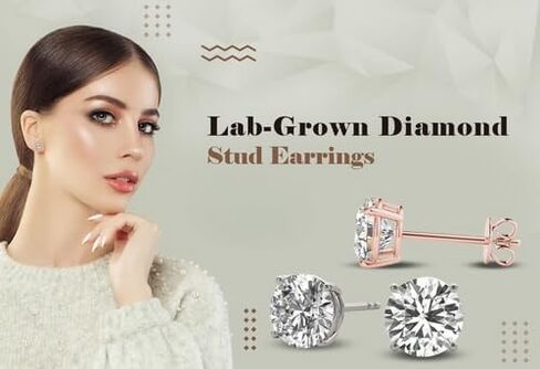 0.25 cttw - 6 cttw Lab Grown Diamond 14K White, Yellow and Rose Gold Round-cut Diamond Stud Earring for Women (F-G-H,VS2-SI1) in Kuwait