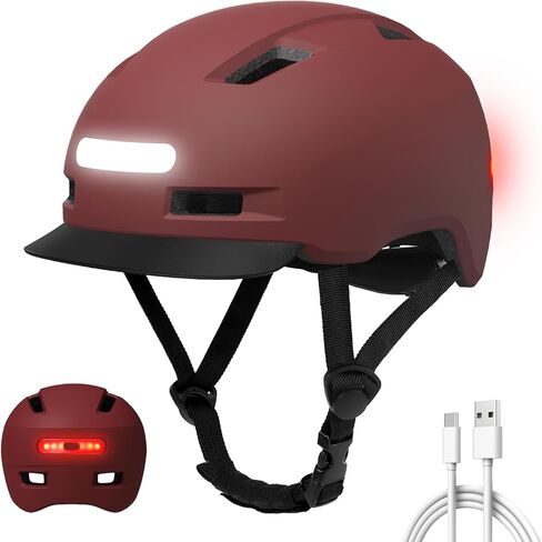 خوذة دراجة Shinmax للرجال والنساء البالغين، خوذة دراجة مع إضاءة أمامية وخلفية LED قابلة لإعادة الشحن عبر USB، خوذة ركوب الدراجات مريحة وقابلة للتعديل مع قناع قابل للفصل لراكبي الدراجات على الطرق الجبلية في المناطق الحضرية in Kuwait