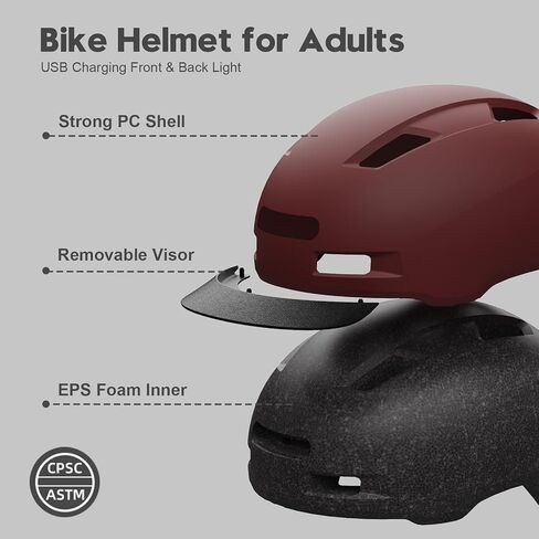 خوذة دراجة Shinmax للرجال والنساء البالغين، خوذة دراجة مع إضاءة أمامية وخلفية LED قابلة لإعادة الشحن عبر USB، خوذة ركوب الدراجات مريحة وقابلة للتعديل مع قناع قابل للفصل لراكبي الدراجات على الطرق الجبلية في المناطق الحضرية in Kuwait