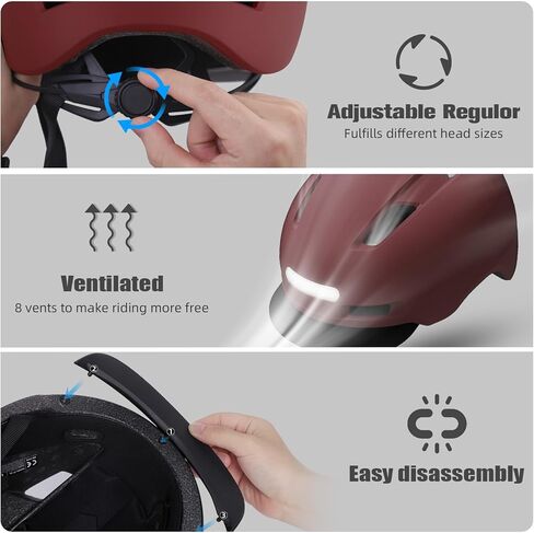خوذة دراجة Shinmax للرجال والنساء البالغين، خوذة دراجة مع إضاءة أمامية وخلفية LED قابلة لإعادة الشحن عبر USB، خوذة ركوب الدراجات مريحة وقابلة للتعديل مع قناع قابل للفصل لراكبي الدراجات على الطرق الجبلية في المناطق الحضرية in Kuwait