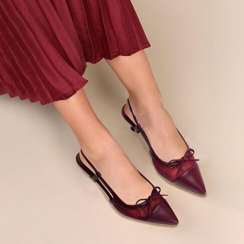 Mesh Kitten Heels for Women Bow Pointed Toe Slingback Pumps Elastic Strap Comfortable Heels Wedding Office Dressy Shoes in Saudi Arabia