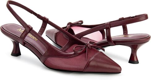 Mesh Kitten Heels for Women Bow Pointed Toe Slingback Pumps Elastic Strap Comfortable Heels Wedding Office Dressy Shoes in Saudi Arabia