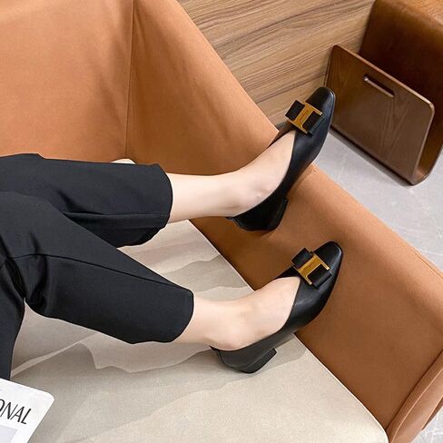 Hipposeus Women Square Toe تضخ أحذية Office Office ذات الكعب المنخفض أقواس حذاء حفلة موسيقية ناعمة in Kuwait