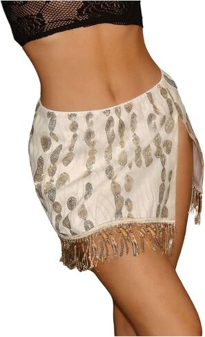 Makemechic Women's Sequin Sparkly Mini Skirt Fringe Fringe Split Bodycon Clubwear in Kuwait