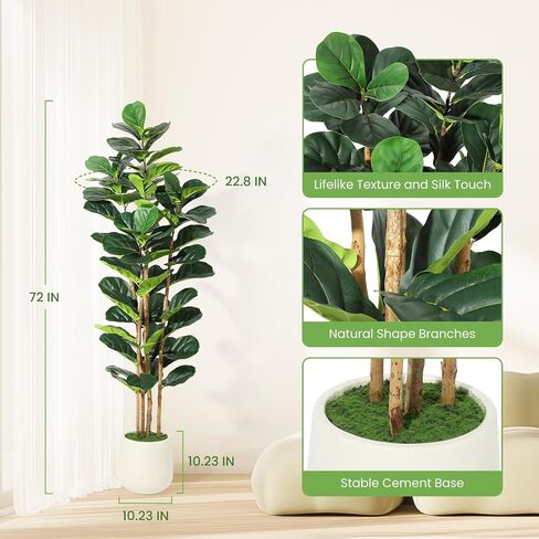 5FT Artificial Fiddle Leaf Fig Tree - Faux Rubber Tree with White Pot - Tall Fake Floor Plant with 56 Leaves - Artificial Plant for Home Decor Indoor Office Living Room in Saudi Arabia