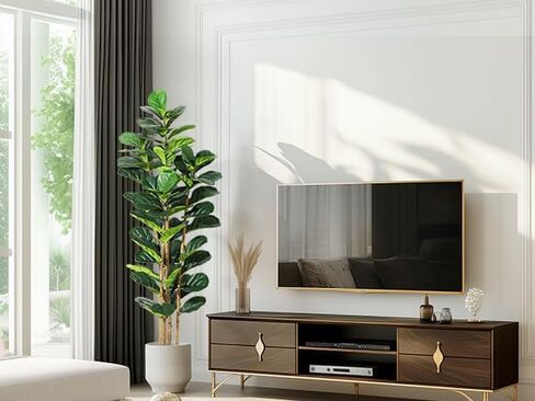 5FT Artificial Fiddle Leaf Fig Tree - Faux Rubber Tree with White Pot - Tall Fake Floor Plant with 56 Leaves - Artificial Plant for Home Decor Indoor Office Living Room in Saudi Arabia
