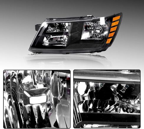 Headlights Assembly Pair for 2009-2020 Dodge Journey Halogen Headlamps Replacement Driver and Passenger Side (LH RH),Black Housing Amber Reflector in Kuwait