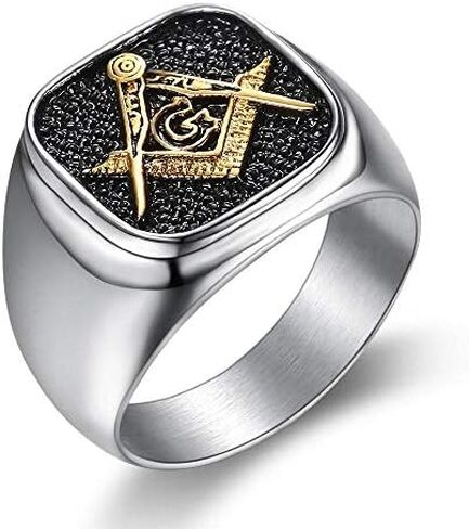 Mens Stainless Steel Silver With Gold Freemason Masonic Lodge Ring Size 7-15 in Saudi Arabia