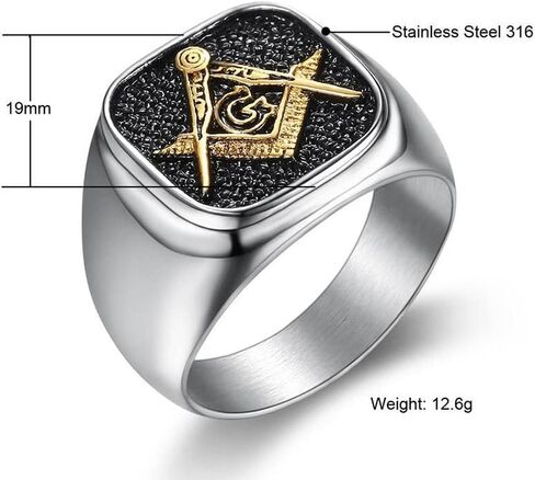 Mens Stainless Steel Silver With Gold Freemason Masonic Lodge Ring Size 7-15 in Saudi Arabia