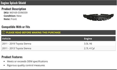 درع Splash Engine - متوافق مع 2011-2019 Toyota Sienna in Saudi Arabia
