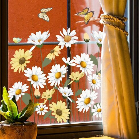 Spring Summer Window Stickers, Wildflowers Floral Butterfly Window Clings, Double-Side Natural Flower Greenery Glass Door Decals for Bedroom Living Room TV Office Home Decorations in Saudi Arabia