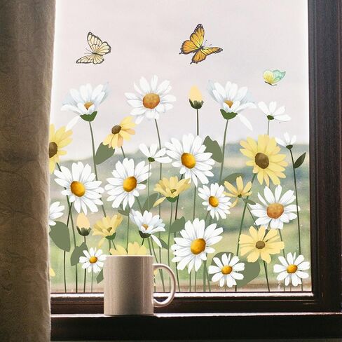 Spring Summer Window Stickers, Wildflowers Floral Butterfly Window Clings, Double-Side Natural Flower Greenery Glass Door Decals for Bedroom Living Room TV Office Home Decorations in Saudi Arabia