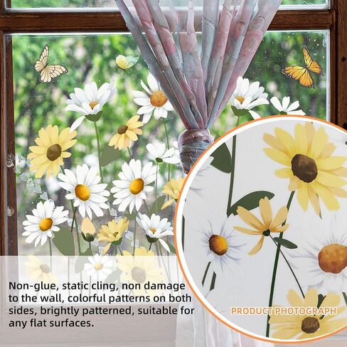 Spring Summer Window Stickers, Wildflowers Floral Butterfly Window Clings, Double-Side Natural Flower Greenery Glass Door Decals for Bedroom Living Room TV Office Home Decorations in Saudi Arabia