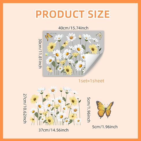 Spring Summer Window Stickers, Wildflowers Floral Butterfly Window Clings, Double-Side Natural Flower Greenery Glass Door Decals for Bedroom Living Room TV Office Home Decorations in Saudi Arabia